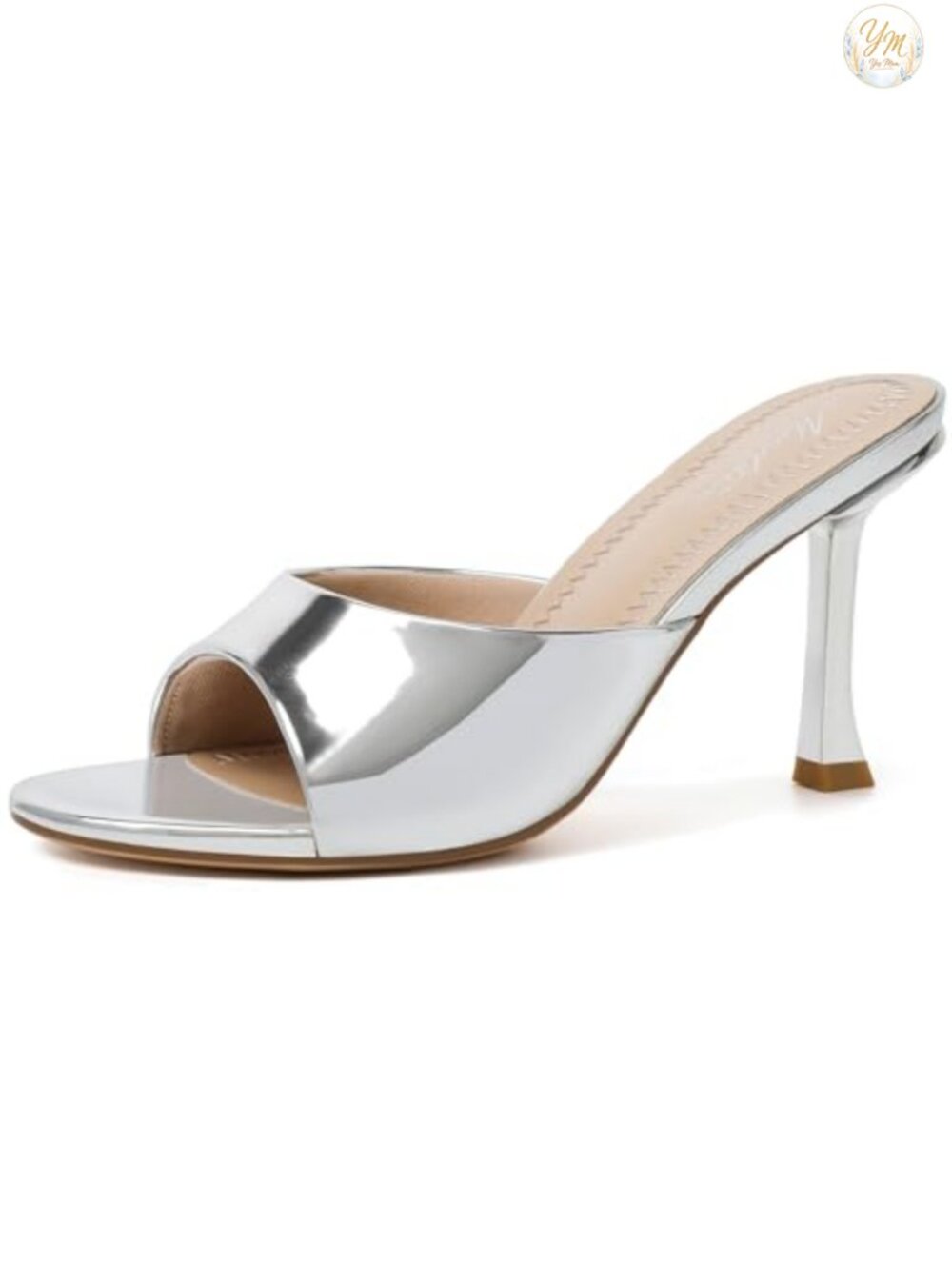 Kitten Heel Mules with Bow Round Toe Faux Leather Slip On Heeled Sandals